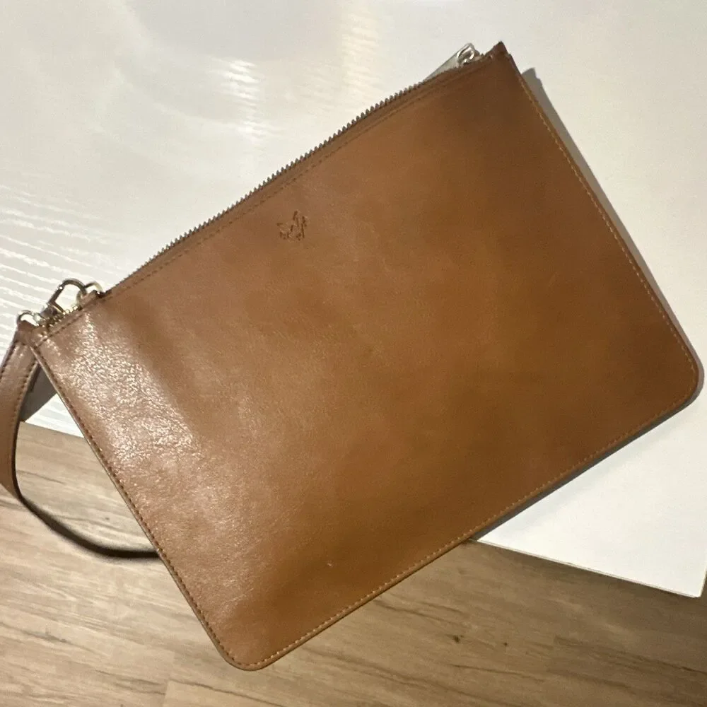 Watson & Wolfe Brown Zip Crossbody Bag Detachable Strap Gold Hardware